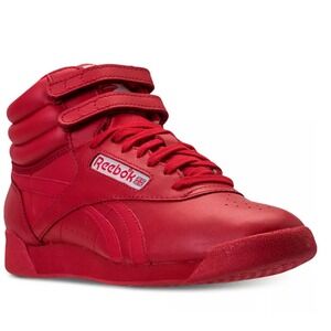 Reebok Freestyle Hi Red Lace Up Athletic Sneakers Girls Size 5 High Top Shoes